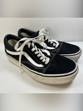 Vans Mens 6.5 Women’s 8 Black White Low-Top Skate Shoes Sneakers
